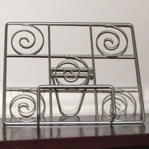 Brushed nickel scroll cookbook stand holder